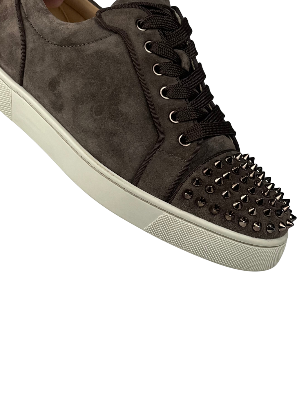 Christian Louboutin Junior Rosegold Spike Suede Sneakers