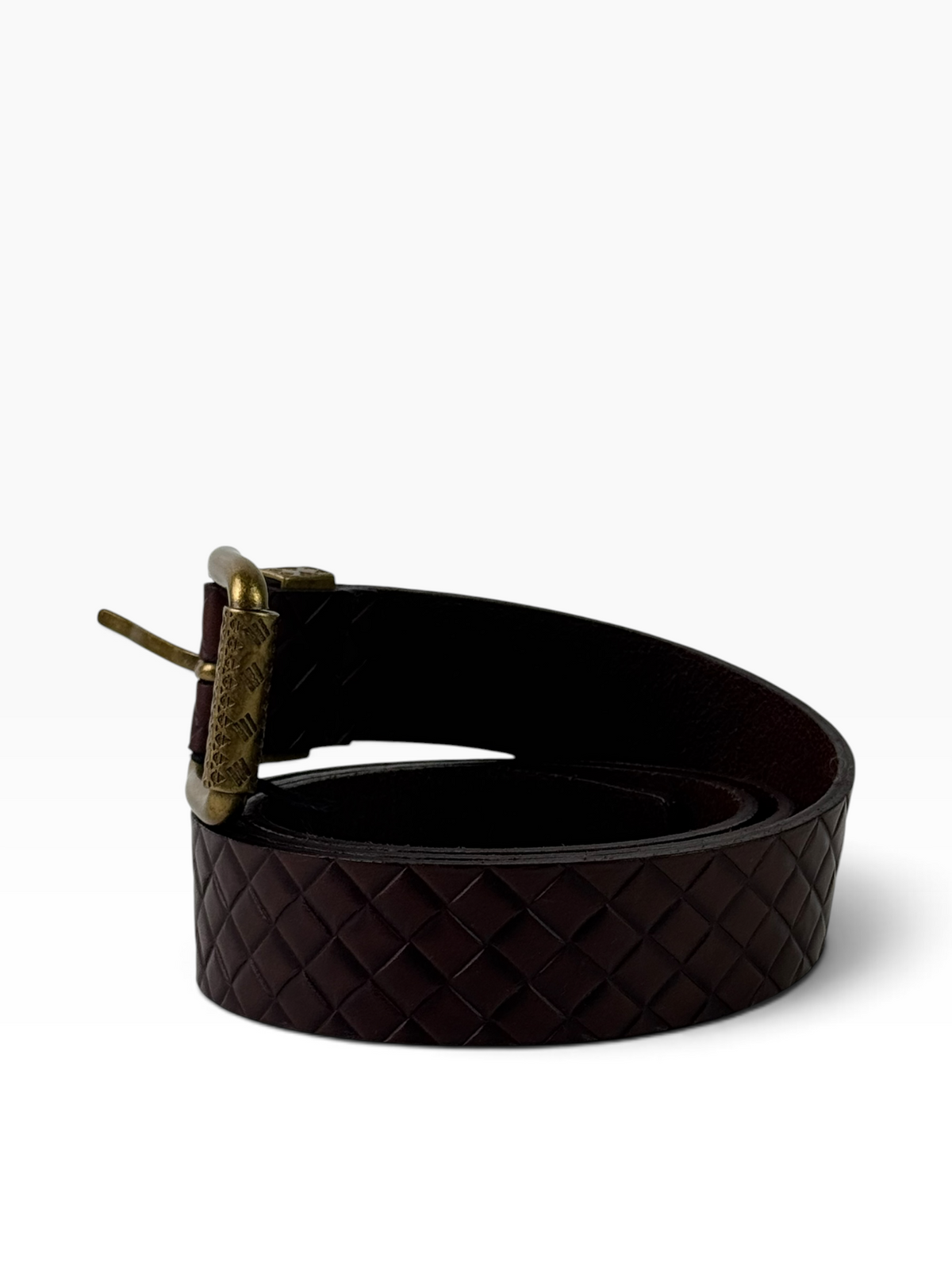 Bottega Veneta Gold Buckle Embossed Leather Belt
