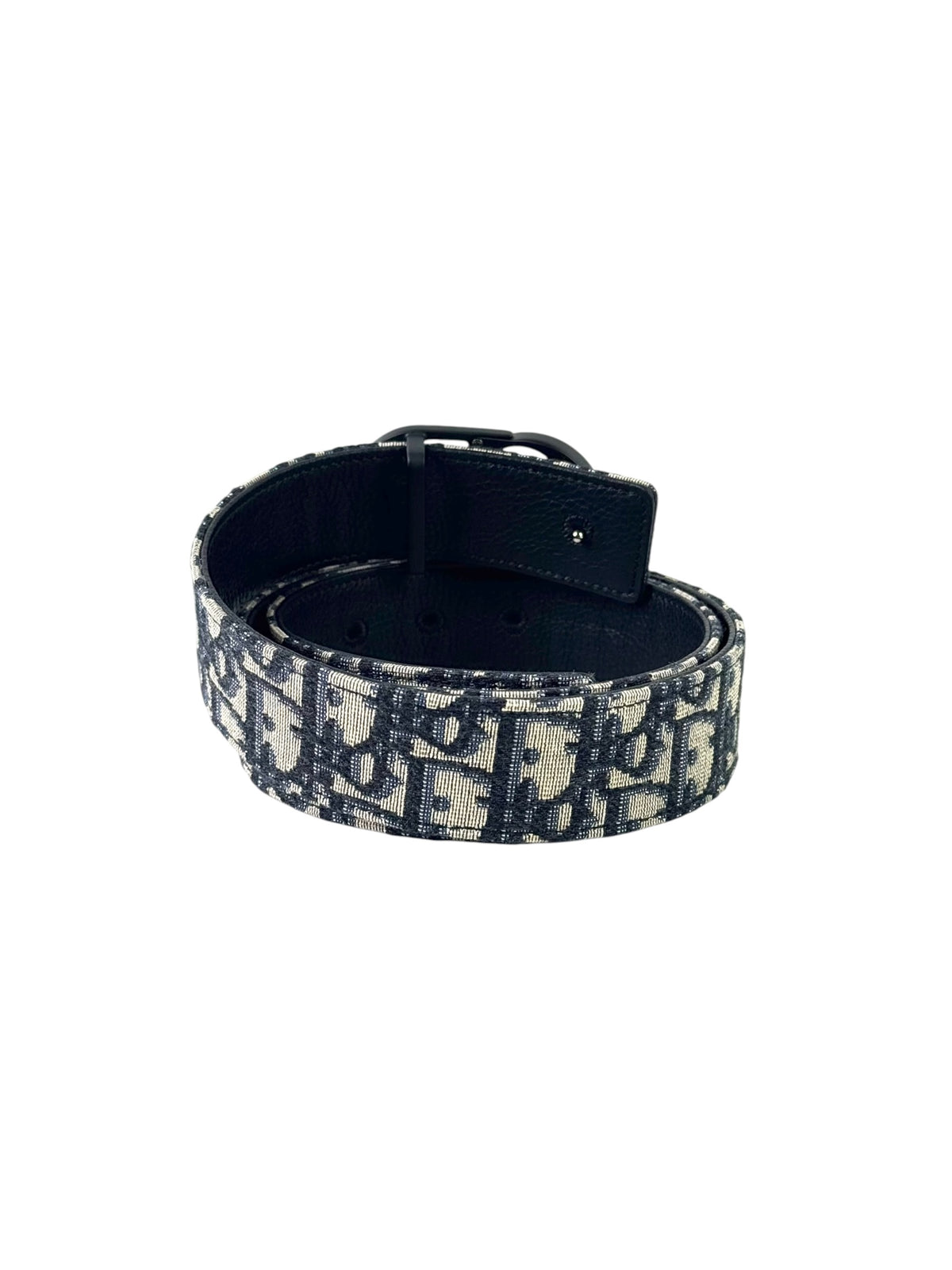 Christian Dior Oblique Jacquard Logo Black Buckle Belt