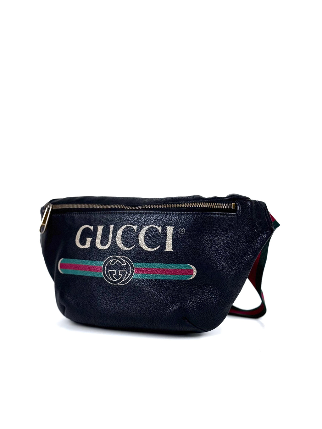Gucci Logo Black Leather Waistbag
