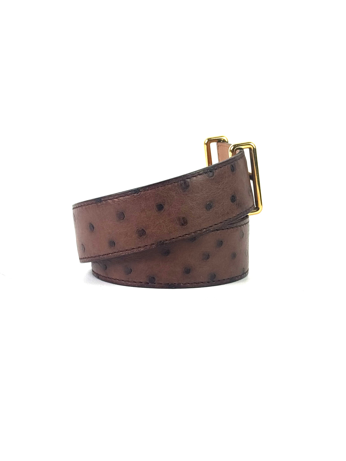 Hermès H Gold Buckle Brown Ostrich Leather Reversible Belt
